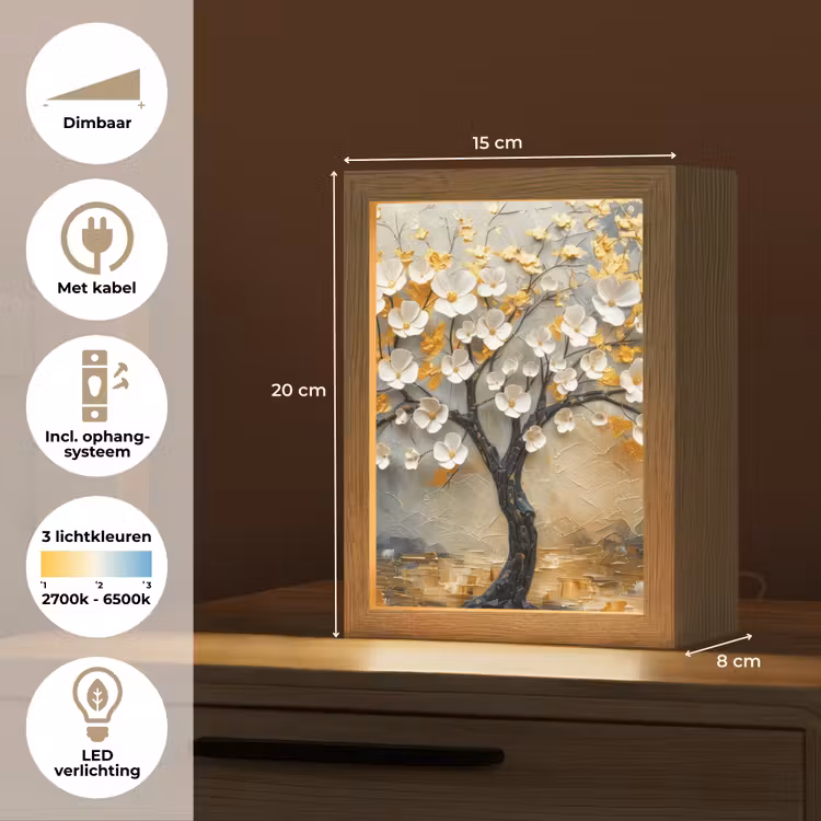 Tafellamp - Boom - Bloemen - Goud - Beige — 7
