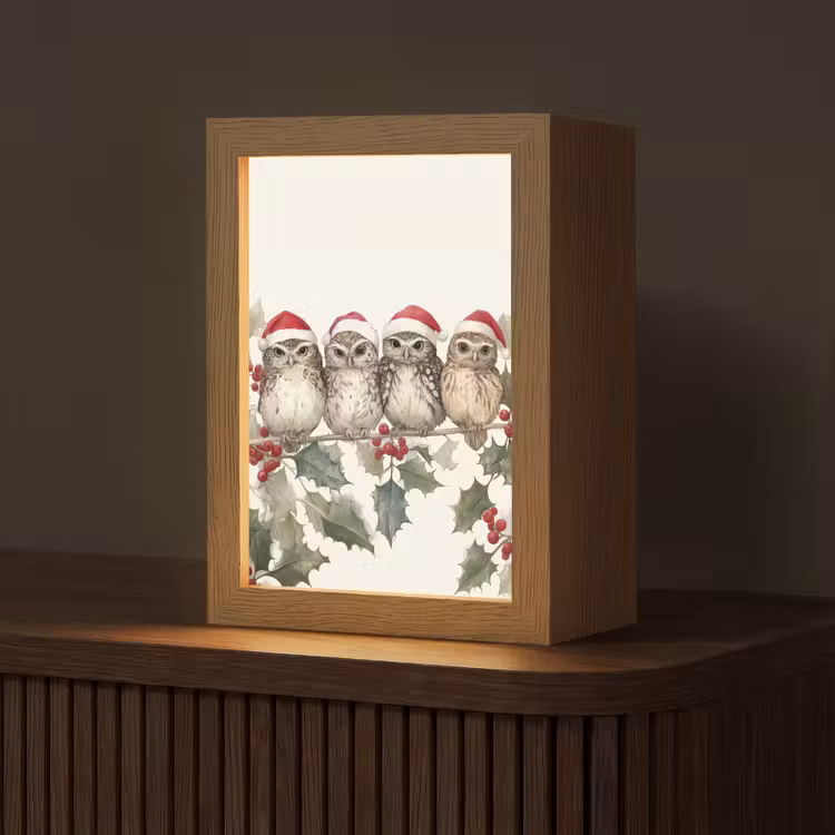 Tafellamp - Uilen - Tak - Hulstblaadjes - Kerstmuts — 1