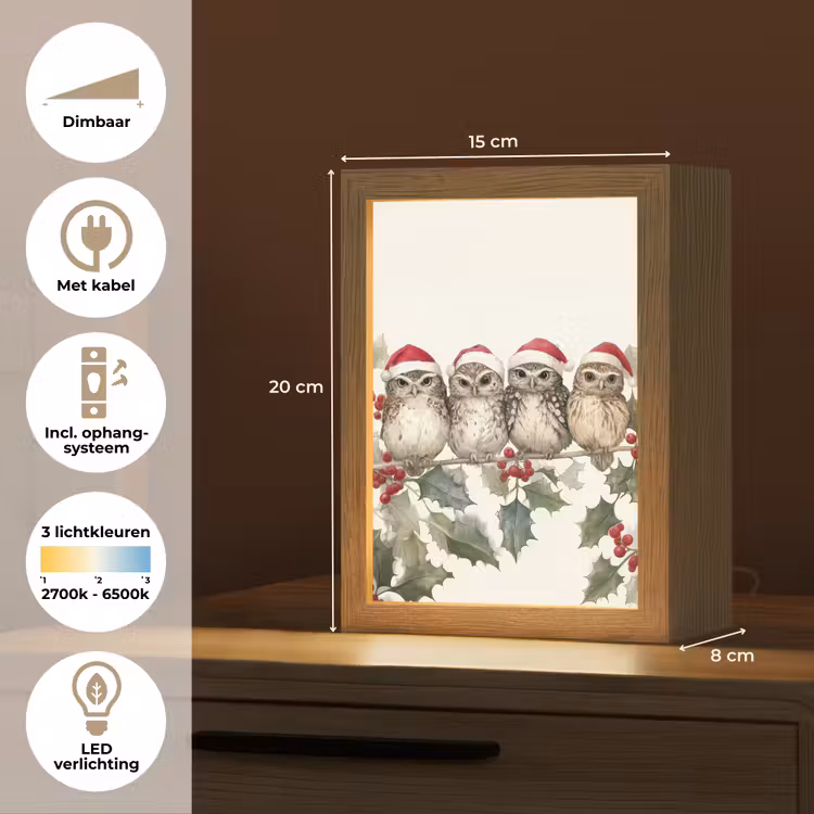 Tafellamp - Uilen - Tak - Hulstblaadjes - Kerstmuts — 7