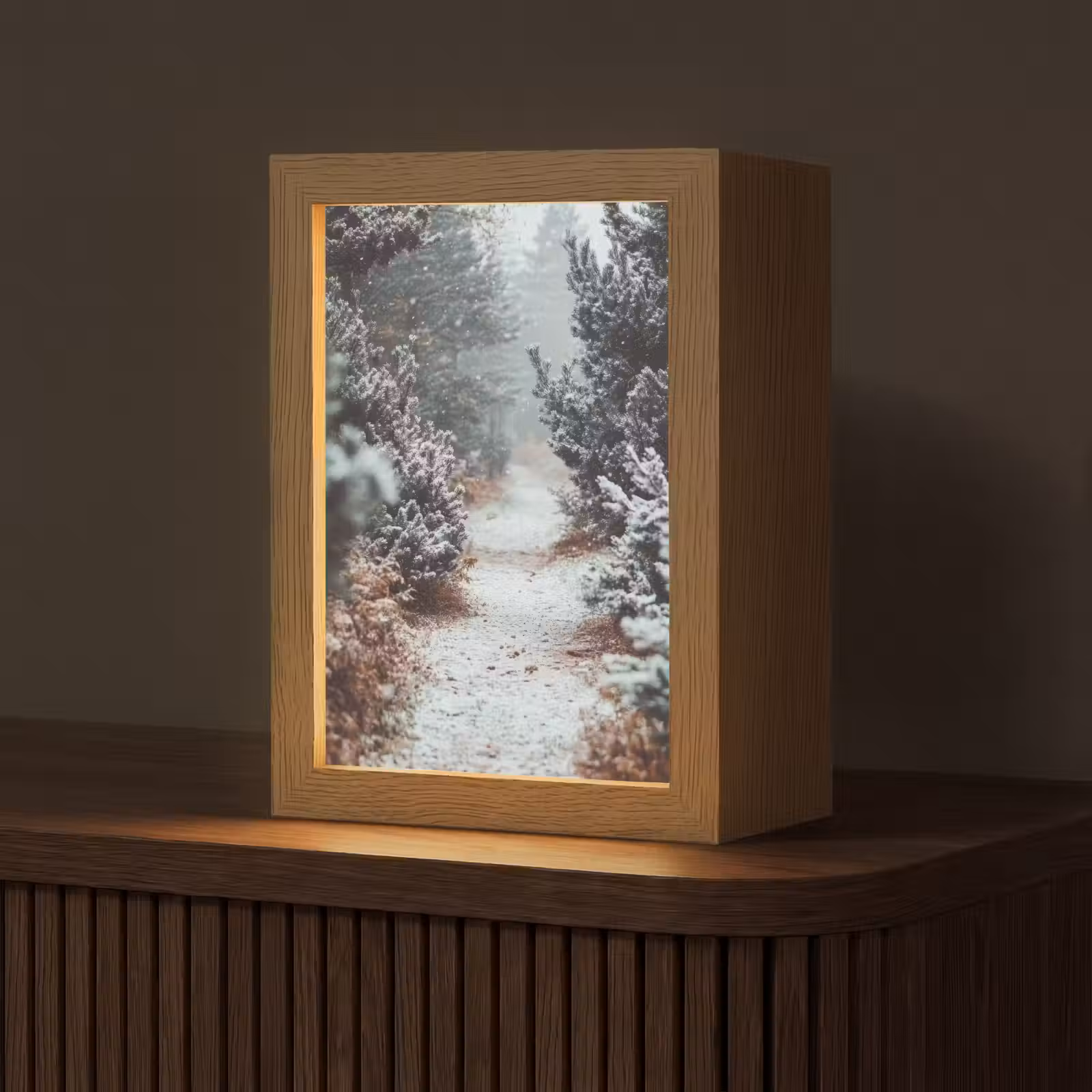 Tafellamp - Bos - Winter - Bomen - Natuur - Pad - Sneeuw — 1
