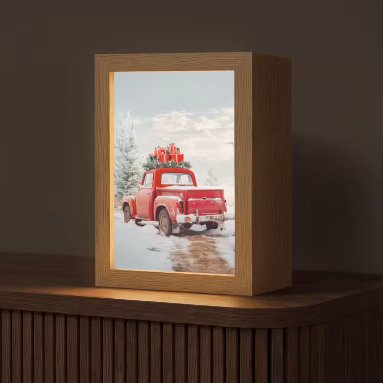 Tafellamp - Rode Pickup Kerstcadeaus Sneeuw