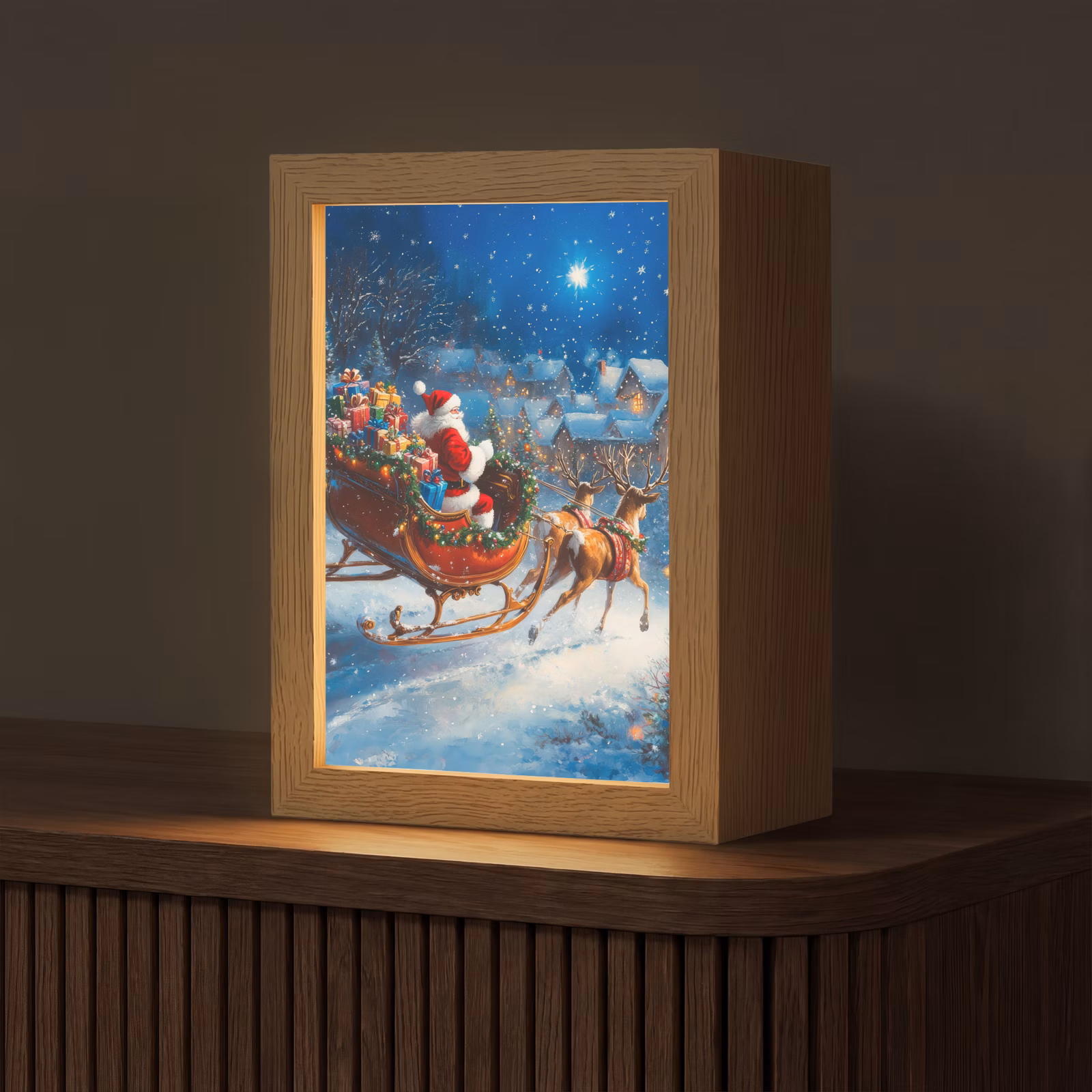 Tafellamp - Kerstman in Slee met Rendieren — 1