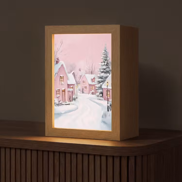 Tafellamp - Kerstdorp - Roze - Winter - Sneeuw - Huizen — 1