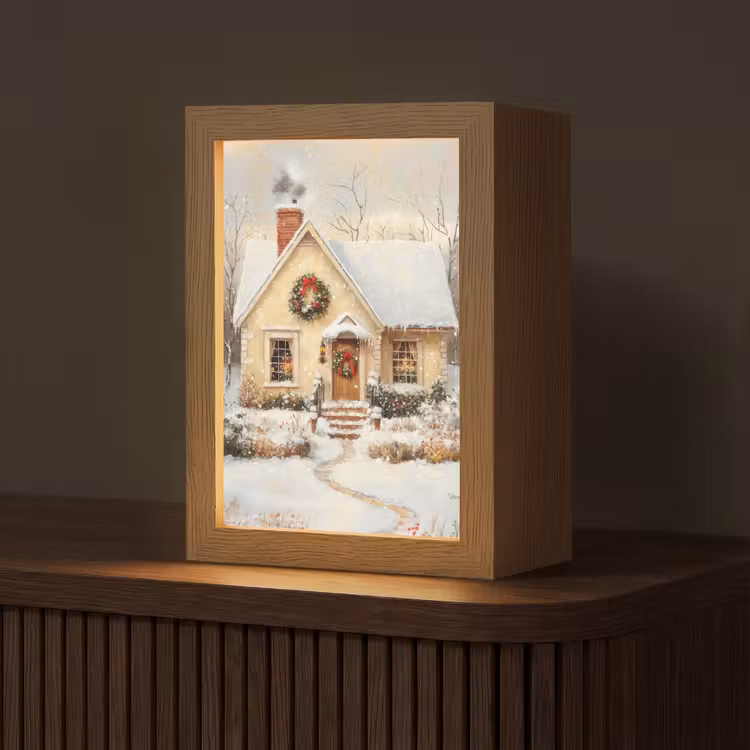 Tafellamp - Huisje in Sneeuw met Kerstkransen — 1