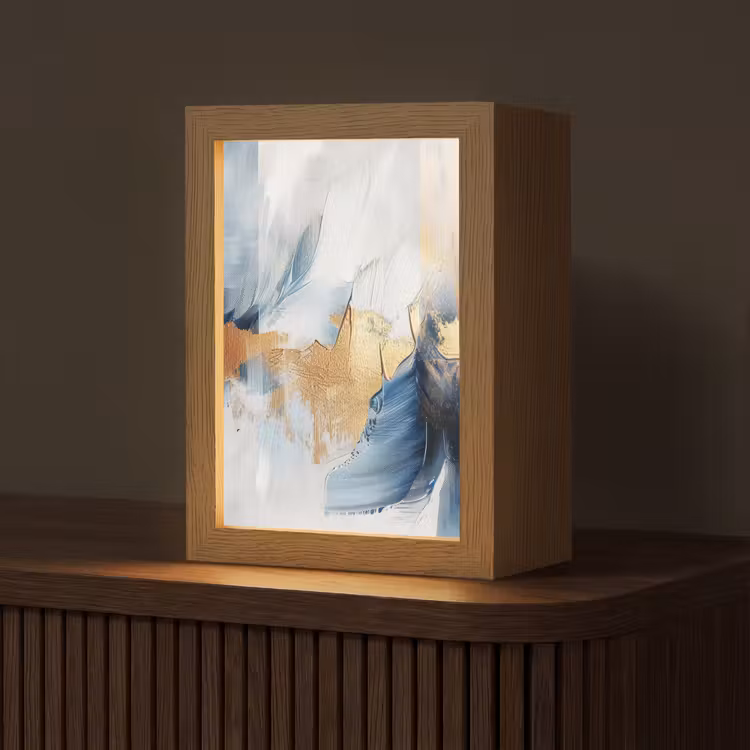 Tafellamp - Goud - Blauw - Verf - Kunst - Modern — 1