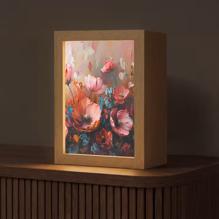 Tafellamp - Klaprozen - Roze - Bloemen - Botanisch - Kunst — 1