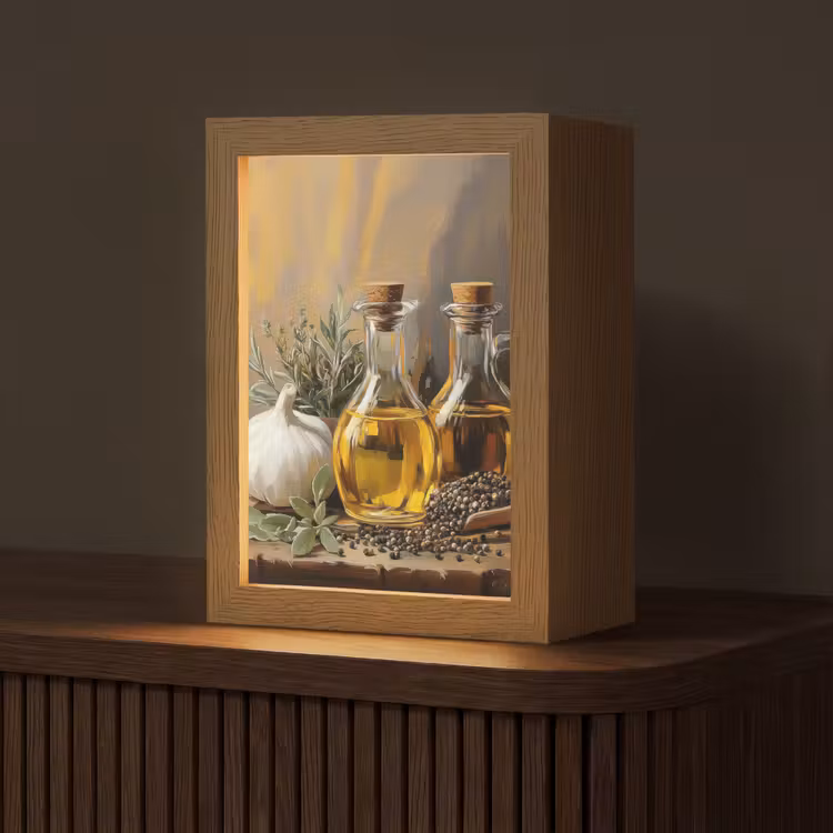 Tafellamp - Stilleven - Olijfolie - Knoflook - Kruiden — 1