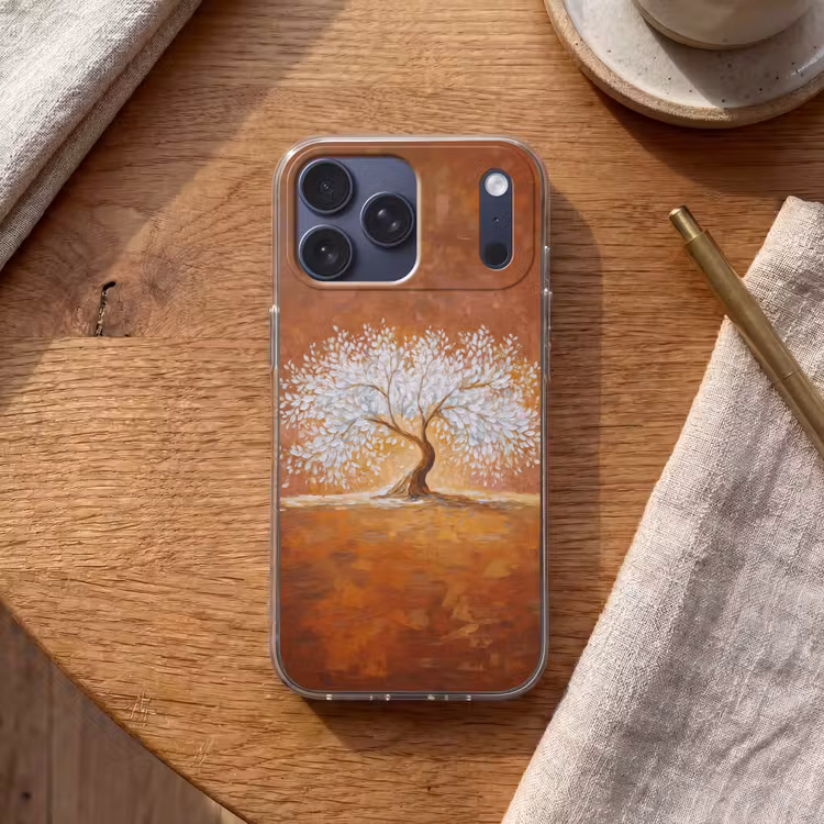 Telefoonhoesje Softcase - Abstract - Boom - Wit - Bladeren — 2