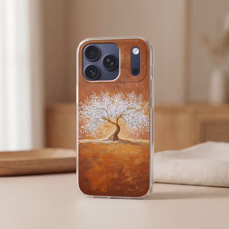 Telefoonhoesje Softcase - Abstract - Boom - Wit - Bladeren — 3