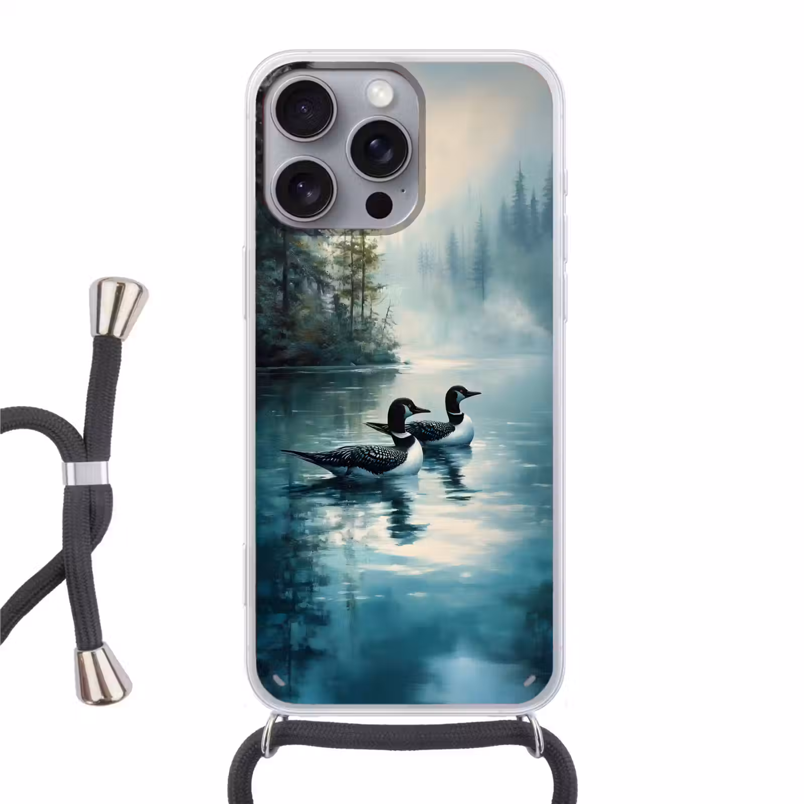 Telefoonhoesje met koord - Bos - Water - Eenden - Mistig — 1
