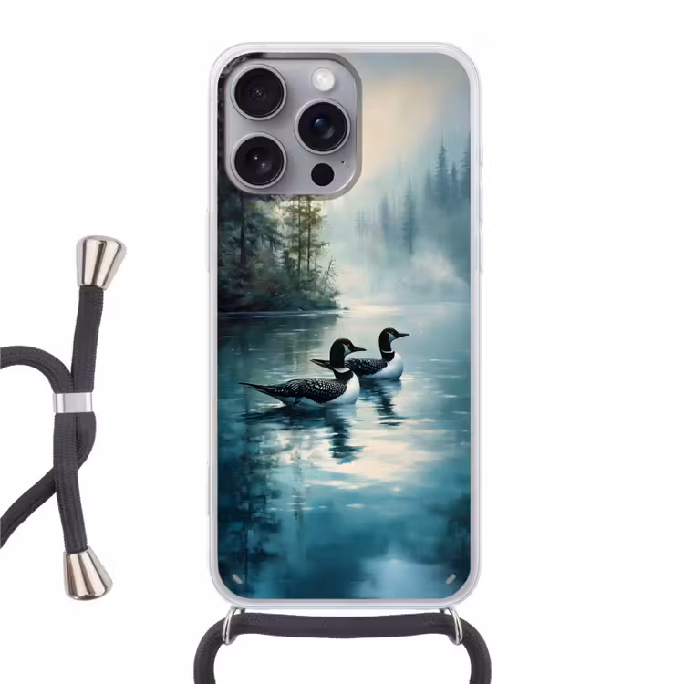 Telefoonhoesje met koord - Bos - Water - Eenden - Mistig — 1
