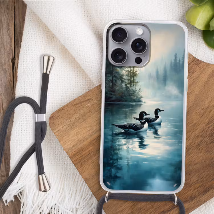 Telefoonhoesje met koord - Bos - Water - Eenden - Mistig — 3