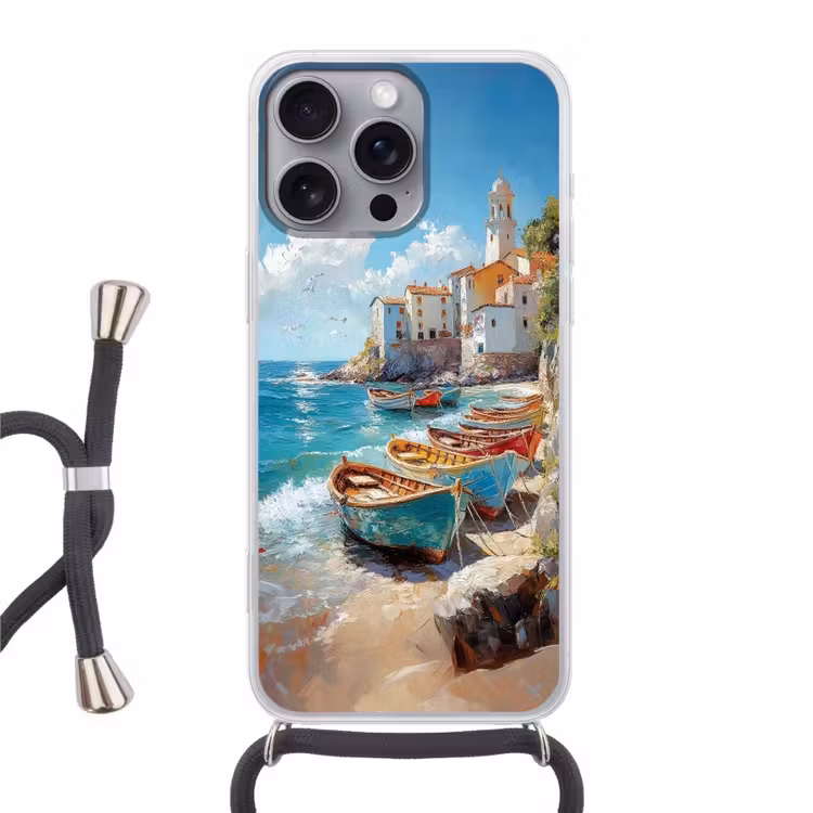 Telefoonhoesje met koord - Boten - Rotsen - Zee - Zon — 1
