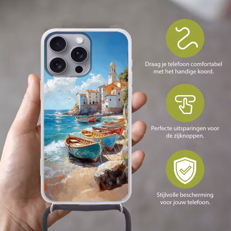 Telefoonhoesje met koord - Boten - Rotsen - Zee - Zon — 4