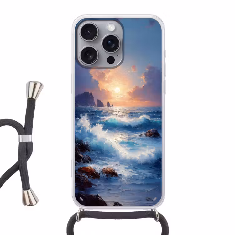 Telefoonhoesje met koord - Golven - Zee - Kleurrijk - Rotsen — 1