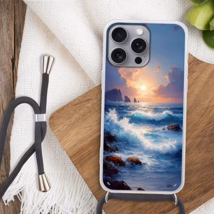 Telefoonhoesje met koord - Golven - Zee - Kleurrijk - Rotsen — 3