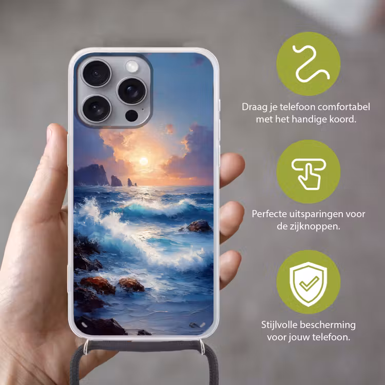 Telefoonhoesje met koord - Golven - Zee - Kleurrijk - Rotsen — 4