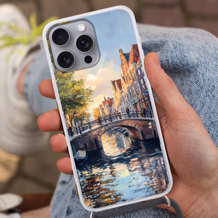 Telefoonhoesje met koord - Brug - Stad - Huizen - Boot — 2