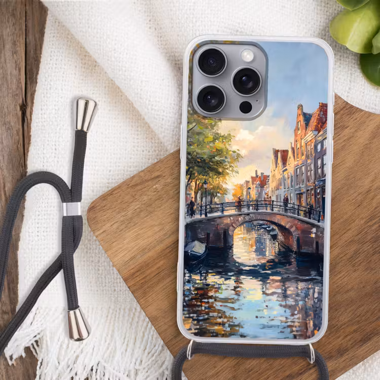Telefoonhoesje met koord - Brug - Stad - Huizen - Boot — 3