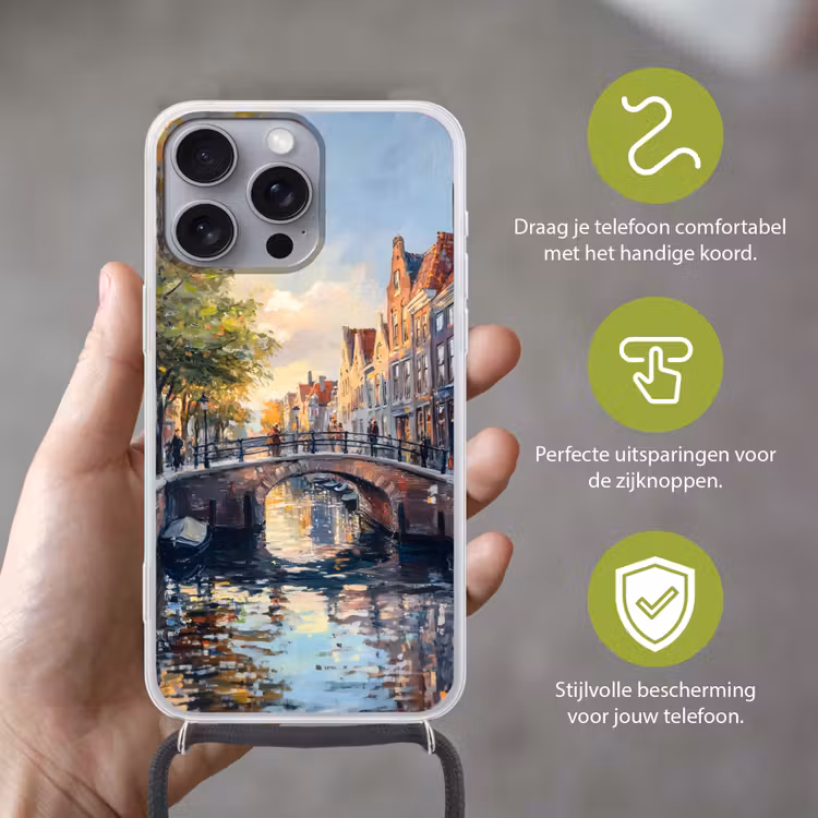 Telefoonhoesje met koord - Brug - Stad - Huizen - Boot — 4
