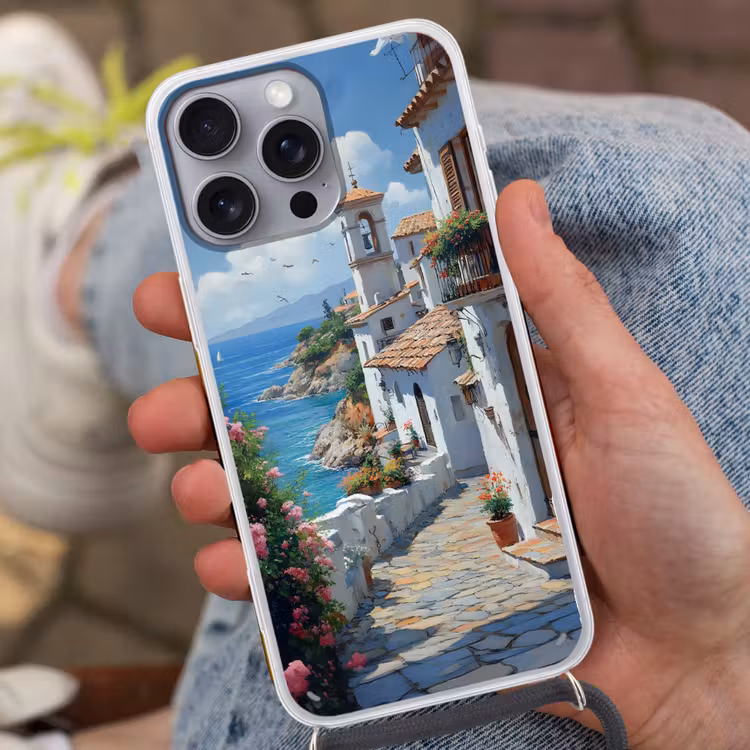 Telefoonhoesje met koord - Huizen - Zee - Bomen - Bloemen — 2