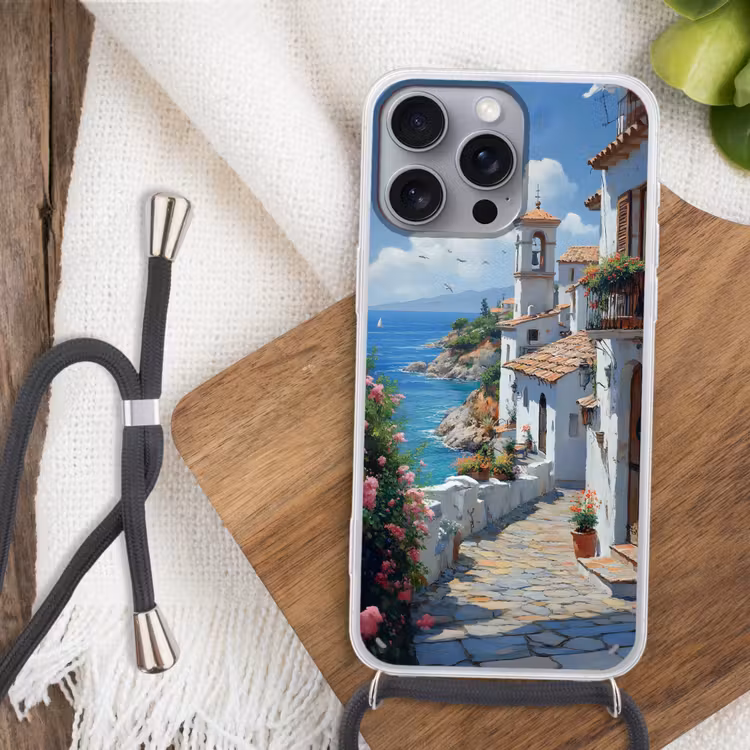 Telefoonhoesje met koord - Huizen - Zee - Bomen - Bloemen — 3