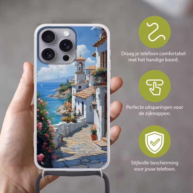 Telefoonhoesje met koord - Huizen - Zee - Bomen - Bloemen — 4