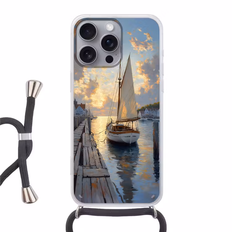 Telefoonhoesje met koord - Zeilboot - Zon - Pier - Hout — 1