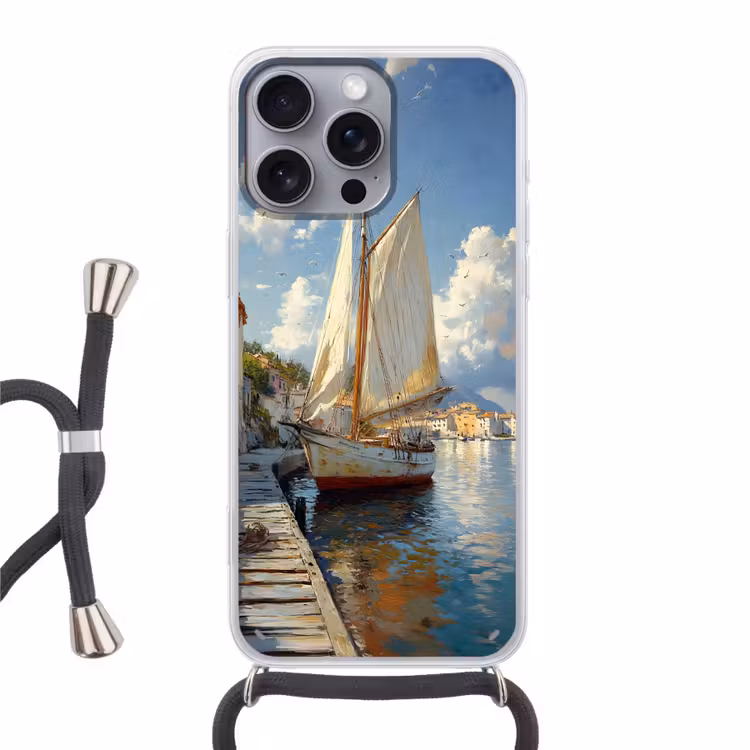 Telefoonhoesje met koord - Zeilschip - Huizen - Kade - Zee — 1