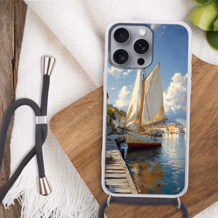 Telefoonhoesje met koord - Zeilschip - Huizen - Kade - Zee — 3