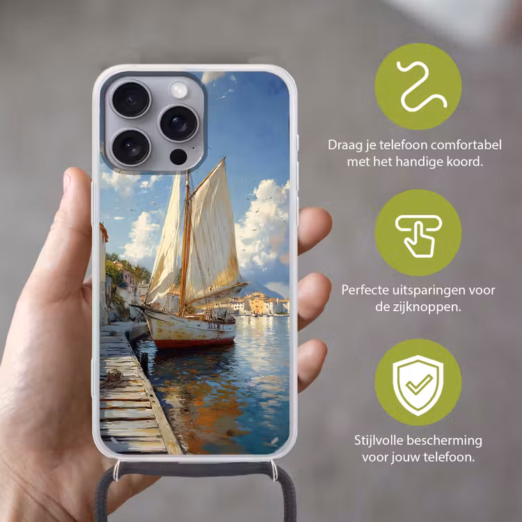 Telefoonhoesje met koord - Zeilschip - Huizen - Kade - Zee — 4
