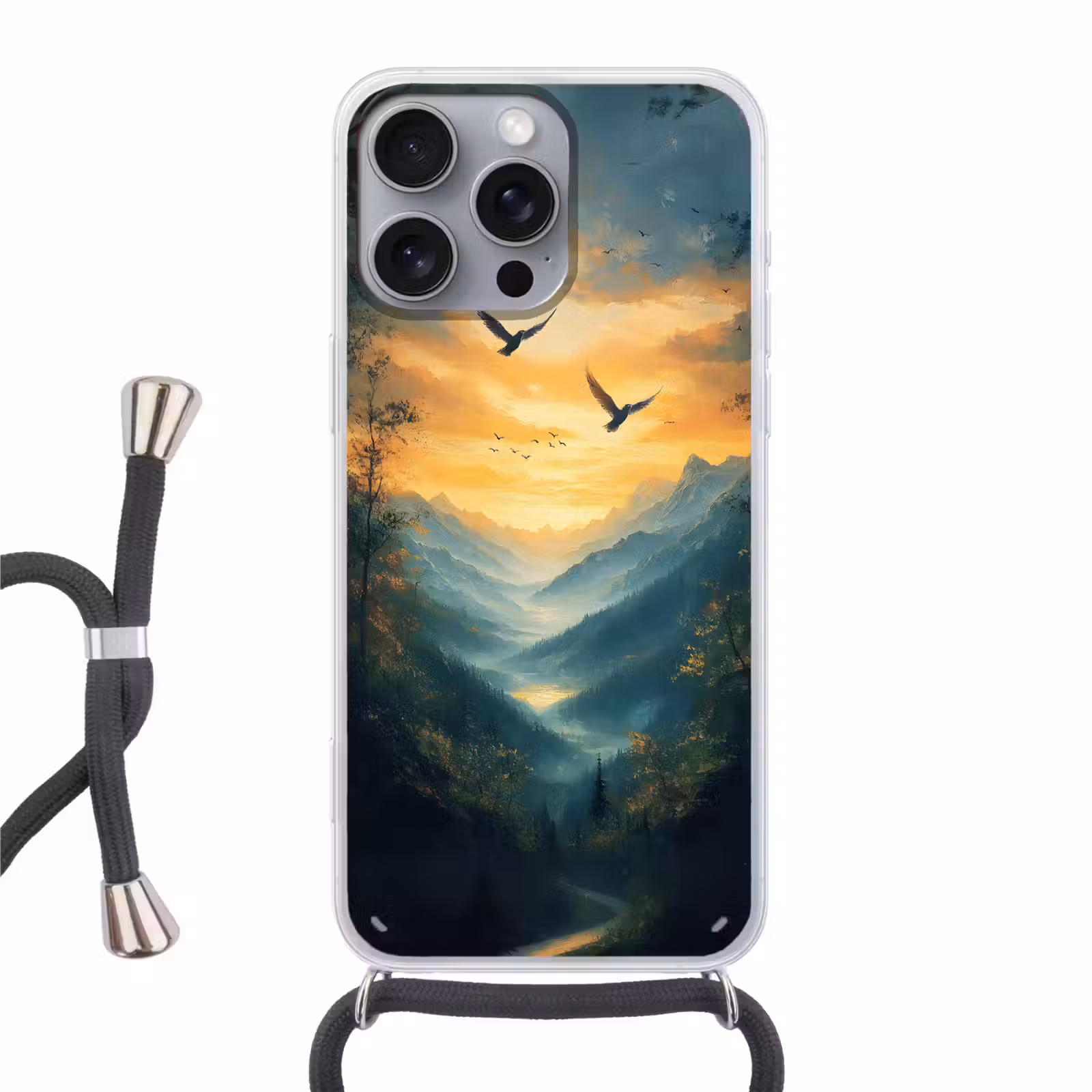 Telefoonhoesje met koord - Vogels - Zon - Bomen - Groen — 1