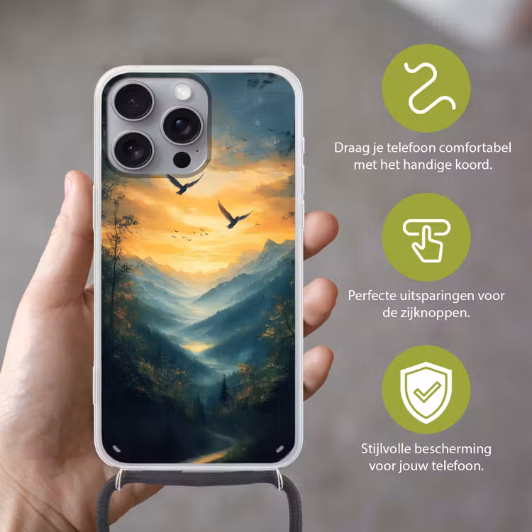 Telefoonhoesje met koord - Vogels - Zon - Bomen - Groen — 4