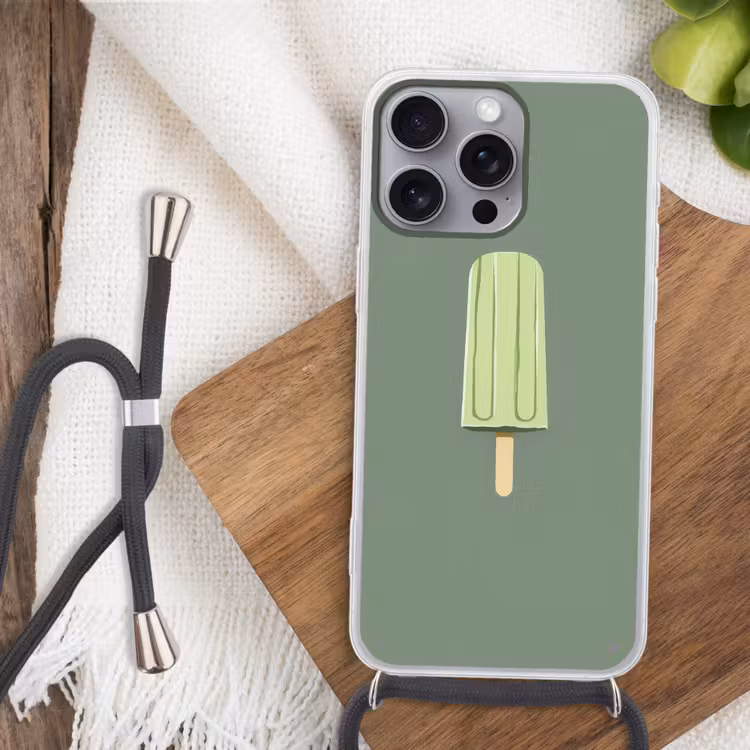 Telefoonhoesje met koord - Groen - Waterijsje - Stokje - Illustratie — 3
