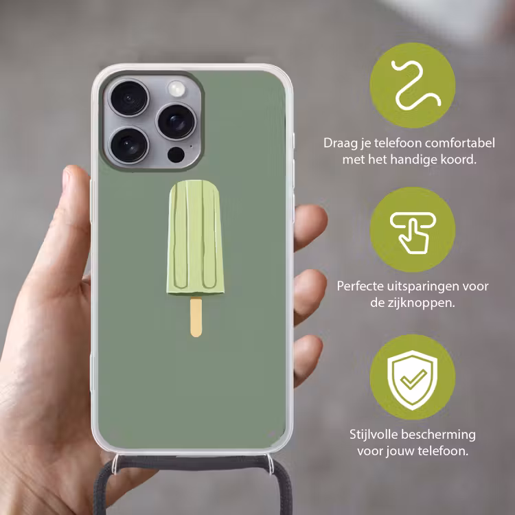 Telefoonhoesje met koord - Groen - Waterijsje - Stokje - Illustratie — 4