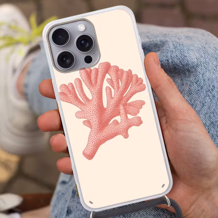 Telefoonhoesje met koord - Koraal - Stipjes - Roze — 2