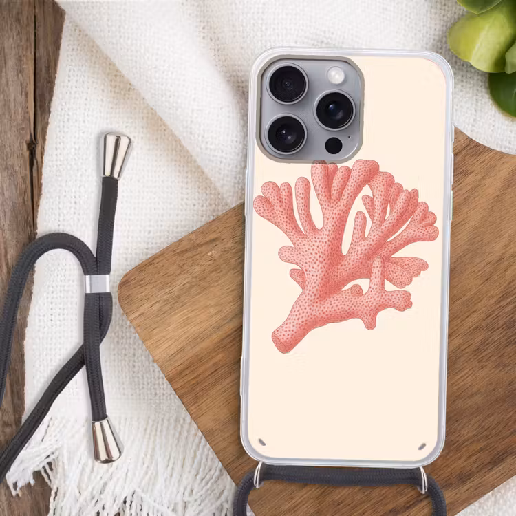 Telefoonhoesje met koord - Koraal - Stipjes - Roze — 3
