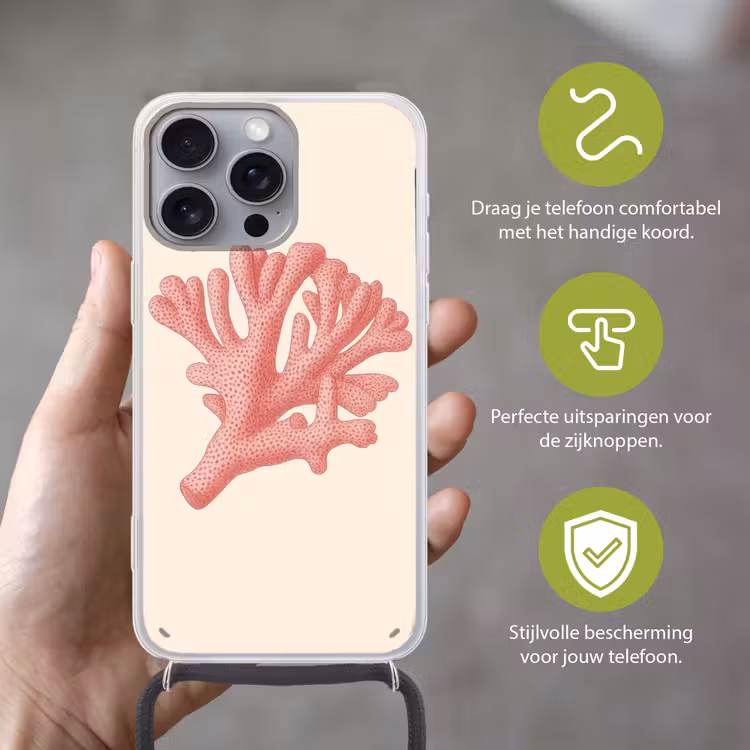 Telefoonhoesje met koord - Koraal - Stipjes - Roze — 4