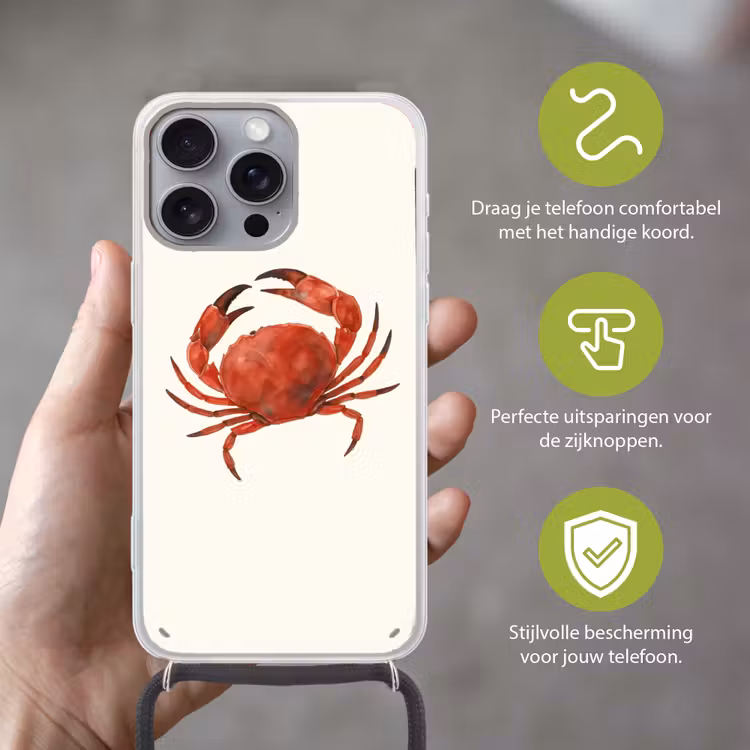 Telefoonhoesje met koord - Krab - Felrood - Poten — 4