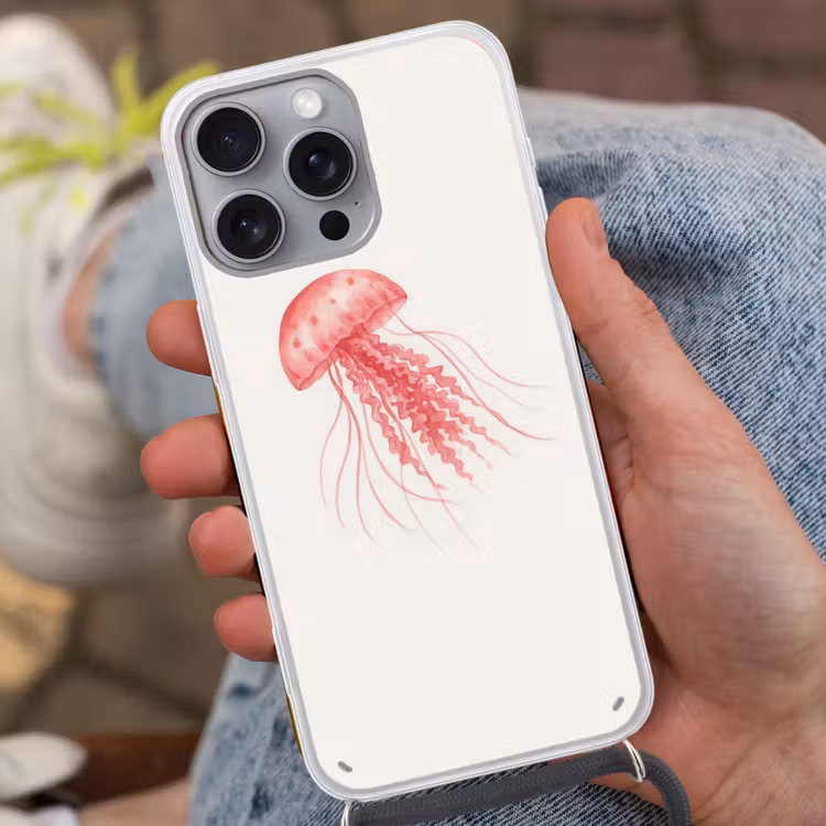 Telefoonhoesje met koord - Kwal - Tentakels - Roze — 2