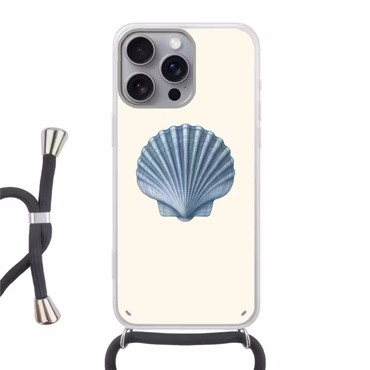 Telefoonhoesje met koord - Ribbels - Blauw - Schelp — 1
