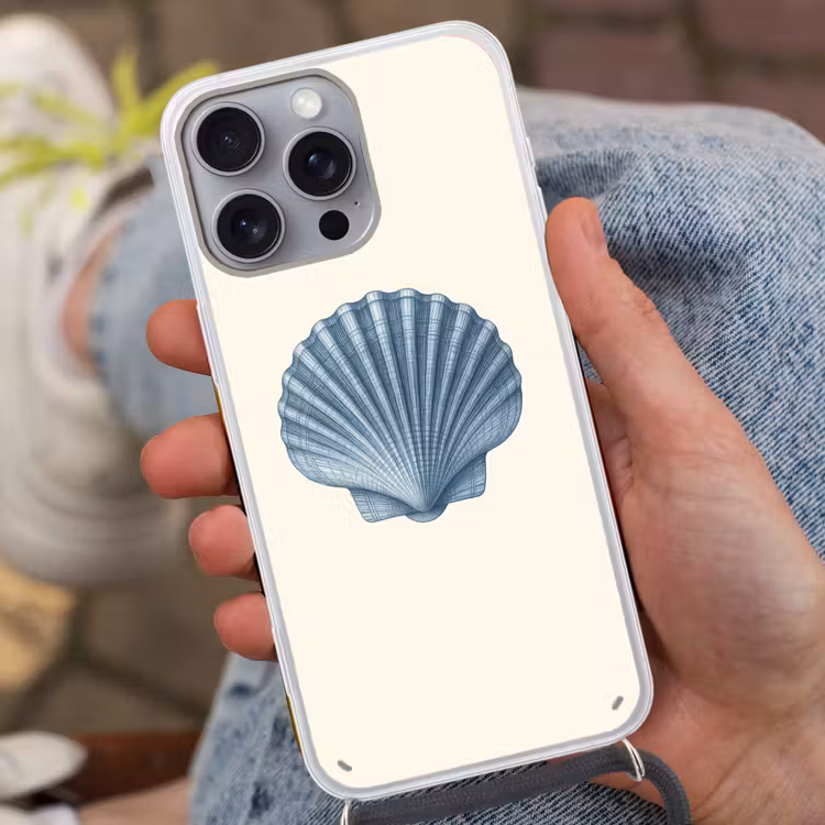 Telefoonhoesje met koord - Ribbels - Blauw - Schelp — 2