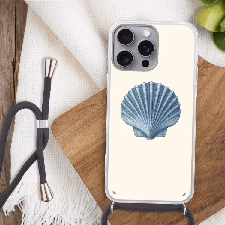 Telefoonhoesje met koord - Ribbels - Blauw - Schelp — 3