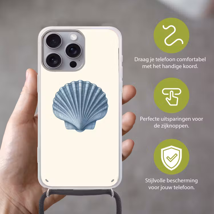 Telefoonhoesje met koord - Ribbels - Blauw - Schelp — 4