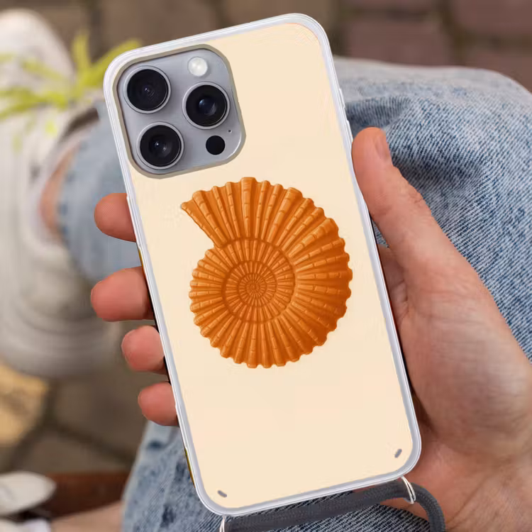 Telefoonhoesje met koord - Schelp - Oranje - Ribbels — 2