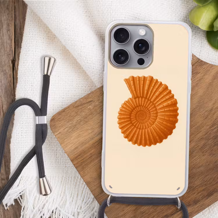 Telefoonhoesje met koord - Schelp - Oranje - Ribbels — 3