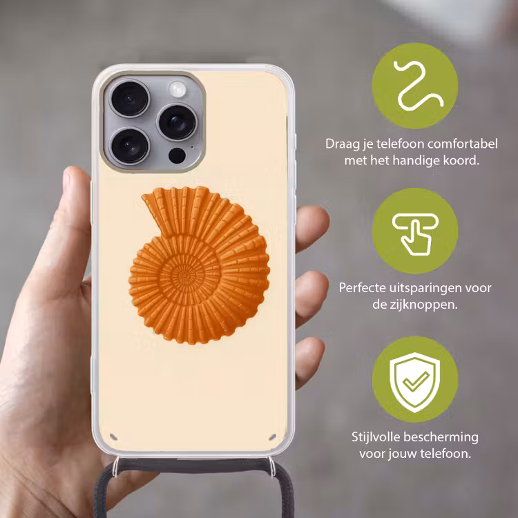 Telefoonhoesje met koord - Schelp - Oranje - Ribbels — 4