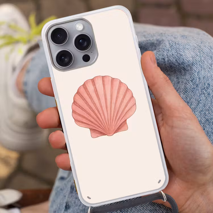 Telefoonhoesje met koord - Schelp - Roze - Ribbels — 2