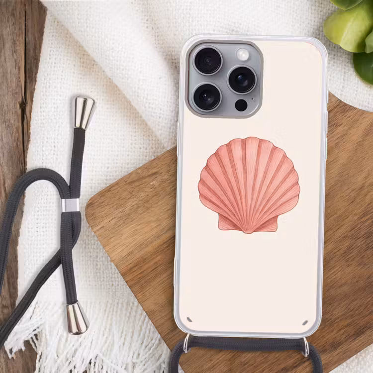 Telefoonhoesje met koord - Schelp - Roze - Ribbels — 3