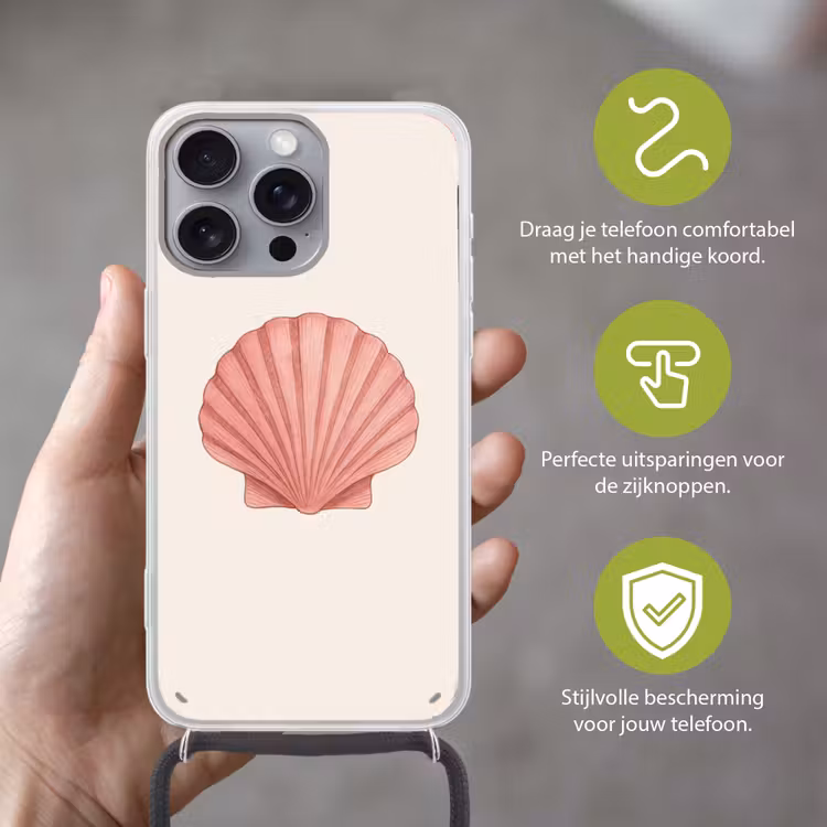 Telefoonhoesje met koord - Schelp - Roze - Ribbels — 4